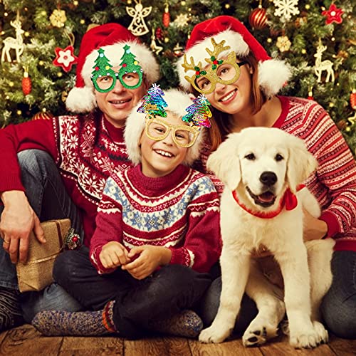 Max Fun 12Pcs Christmas Glasses Glitter Holiday Party Glasses Frames Christmas Decoration Accessories Costume Eyeglasses f...