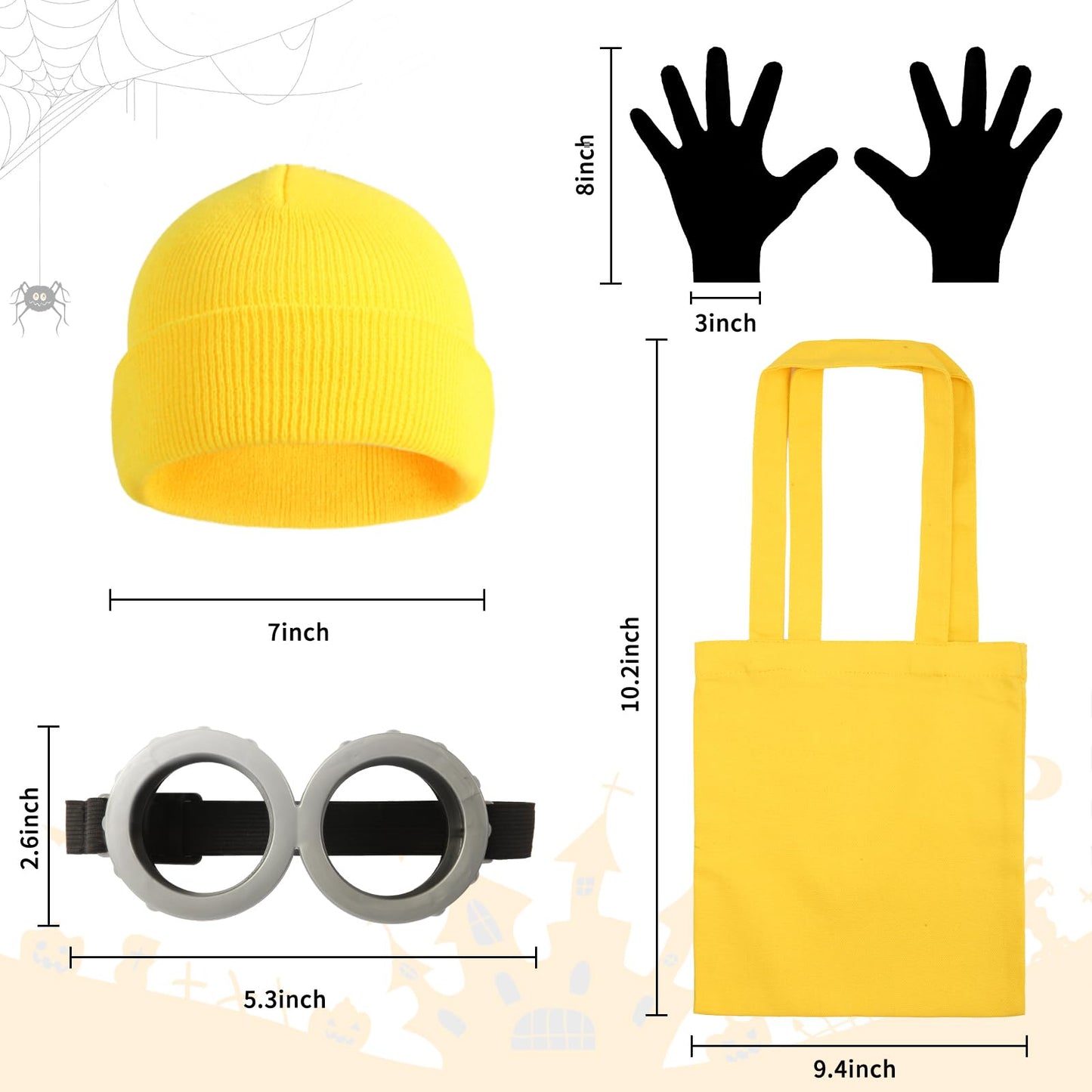 ZFZ 4 Pcs Minion Costume Accessories Set for Adult Yellow Beanie Hat/Steampunk Goggles Glasses/Gloves/Yellow Bag Costumes Party