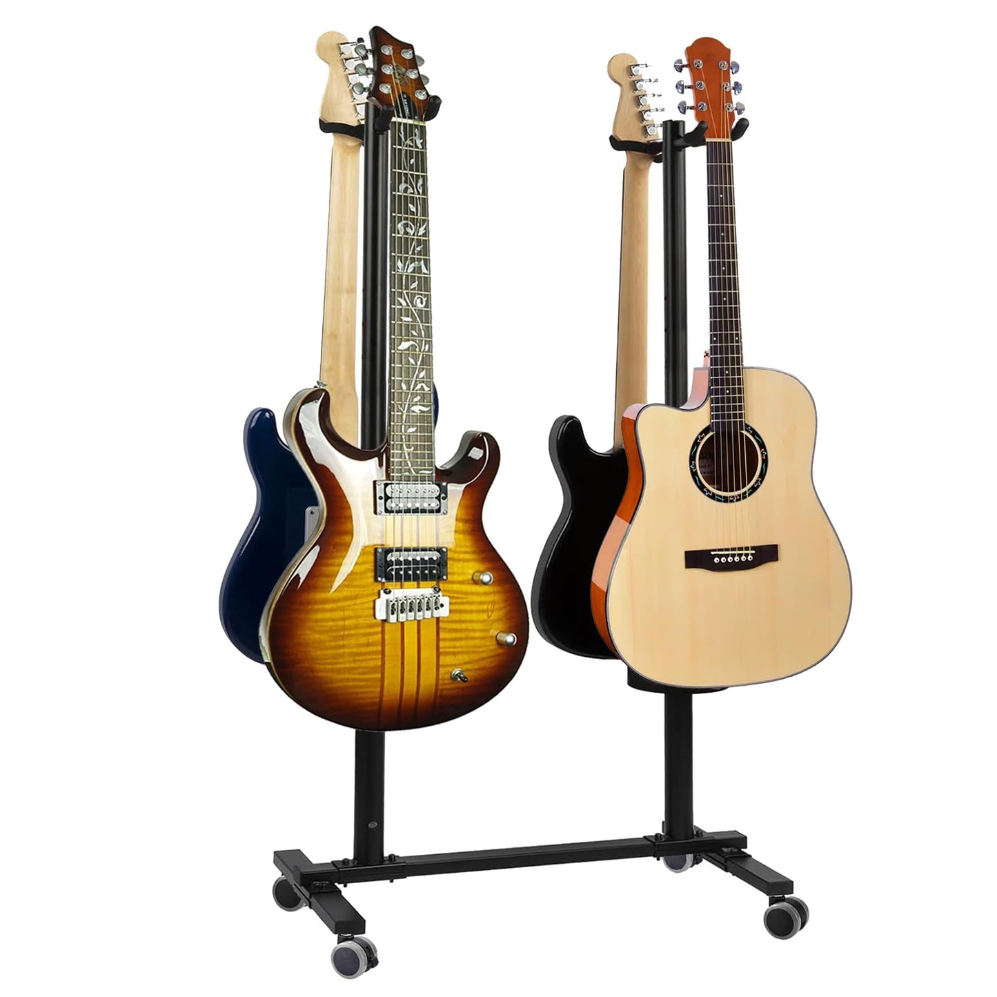 Upella 4-Holder Guitar Stand - Universal Wheel Design, Heavy Duty, Adjustable, Folding Multi Floor Stands For Acoustic, Electric