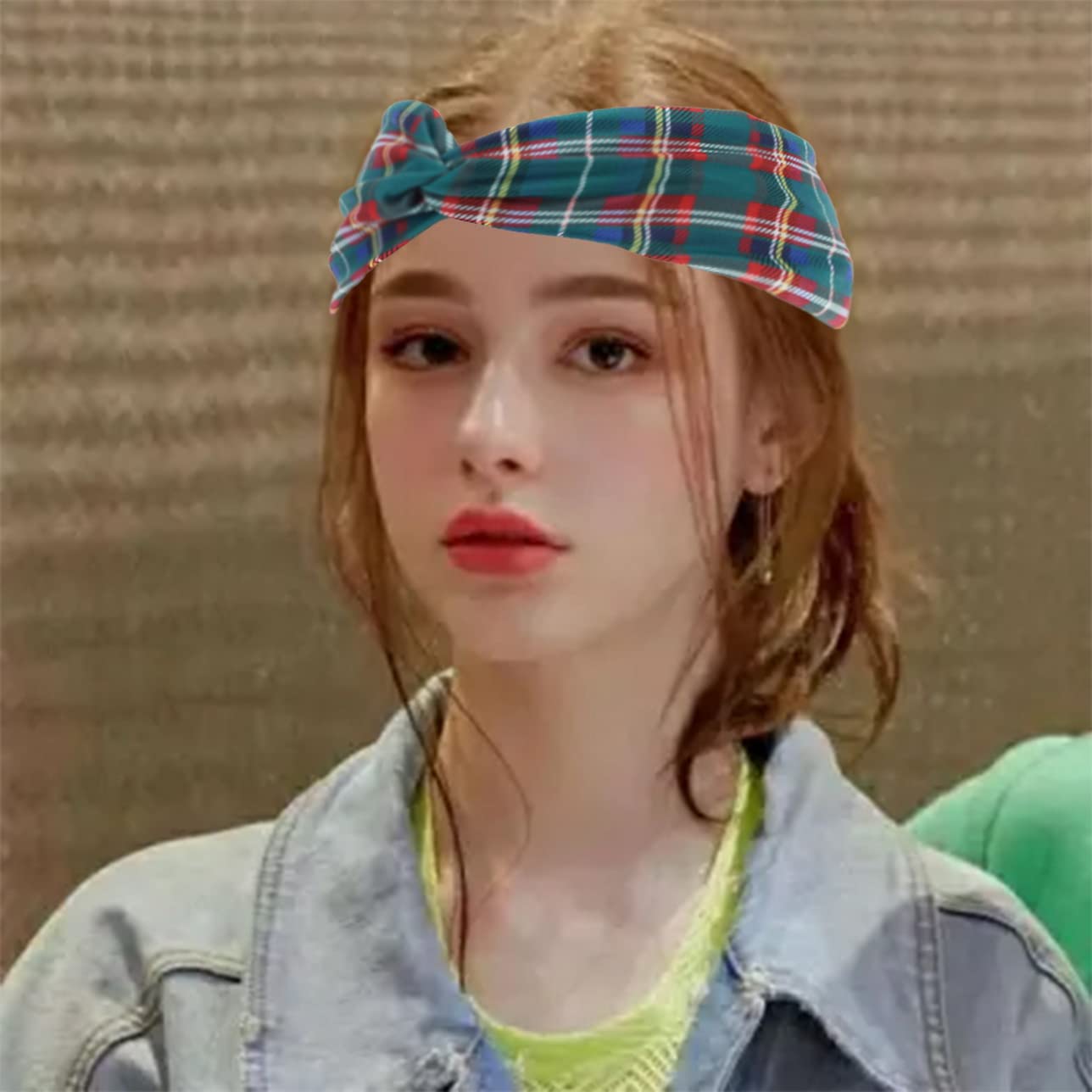 Woration Headbands for Women, Plaid Hairband Girls Hand Band Sports Yoga Headscarves Twisted Knotted Headwrap Elastic Headwear D