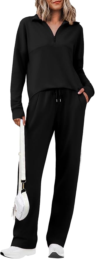 Totatuit Womens Sweatsuits 2 piece Set Lapel Half Zip Lightweight Sweatshirts and Wide Leg Pants Tracksuit Lounge Sets
