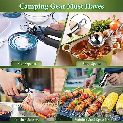 Camping Cooking Utensils Set, Stainless Steel Grill Tools, Camping BBQ Cookware Gear and Equipment for Travel Tenting RV V...