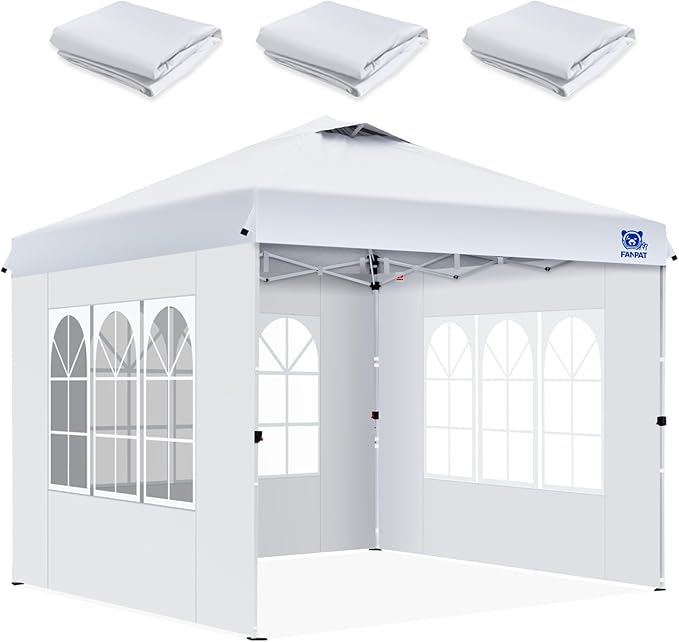 FANPAT 3Pcs Instant Canopy Tent Sidewalls for 10x10 Pop-Up Canopy, Garden Gazebo, 210D Oxford Fabric Waterproof, White (3P...