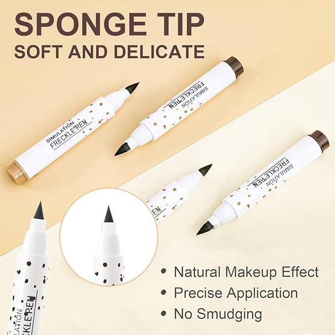 2 Pcs Freckle Pen Set, Natural Lifelike Faux Freckles Pen Waterproof, Long - Lasting and Quick Dry, Create Natural Sunkissed Skin Makeup for Beginners or Professional (Dark Brown+Light Brown)