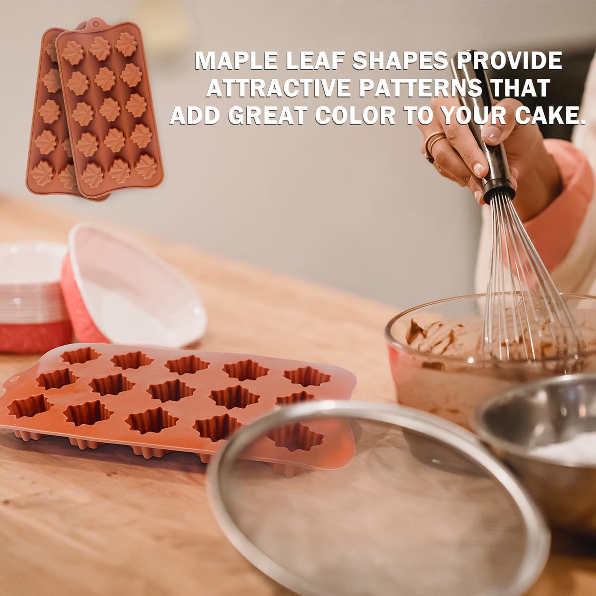 DOERDO 2Pcs Maple Leaf Candy Mold Silicone Chocolate Mold Candy Baking Mold for Thanksgiving Fall Party DIY Baking Tool, 30 Slots