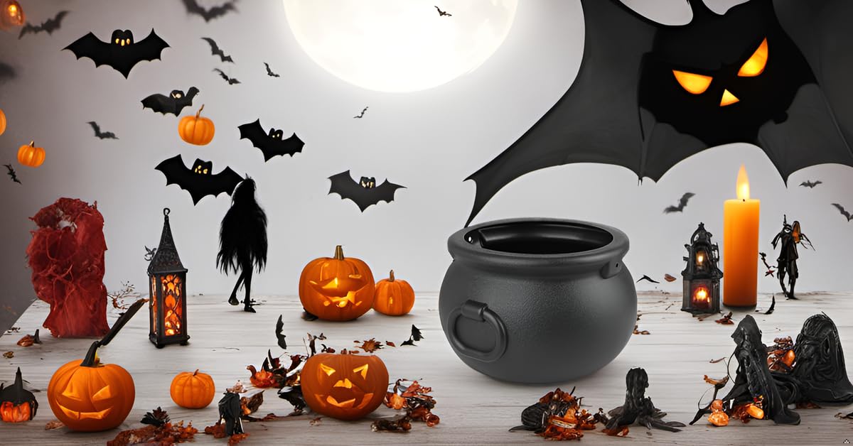GLOCAMPING 5 in 1(11",7.4”, 5.5”, 3.7”, 2.8”) Package Large Black Plastic Witch Cauldron Kettle, Candy Holder, Party Favor Decoration for St. Patrick’s Day & Halloween
