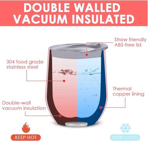 Deitybless 12oz Wine Tumbler with Lid Stainless Steel Wine Tumbler Cups Double Wall Vacuum Insulated Travel Mugs Stemless Cup