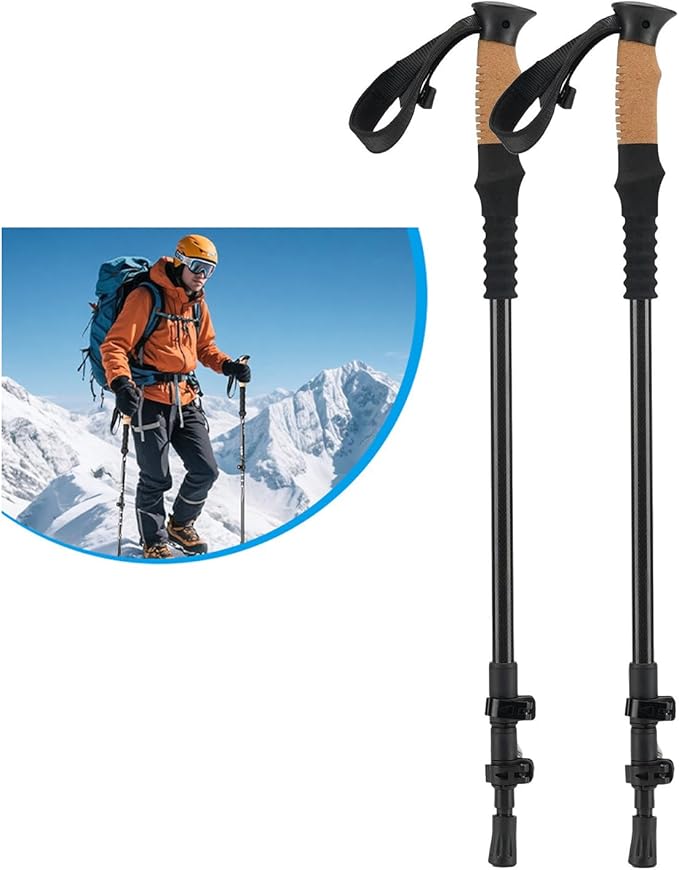 2-Pieces 3K 100% Carbon Fiber Trekking Poles Ultra Strong Lightweight Collapsible Hiking Poles with Cork and EVA Foam Grip...