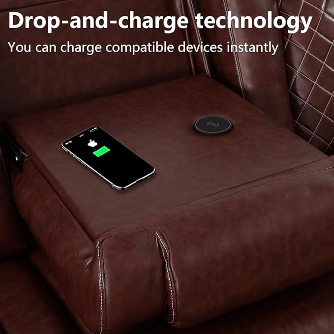 Leather Recliner Loveseat Set with LED Light, Power Leather Sectional Set, Living Room Furniture Sets 2 Seats, Modern Power Reclining Sofa Sets with Storage Console/Cup Holder for Living Room(brown)