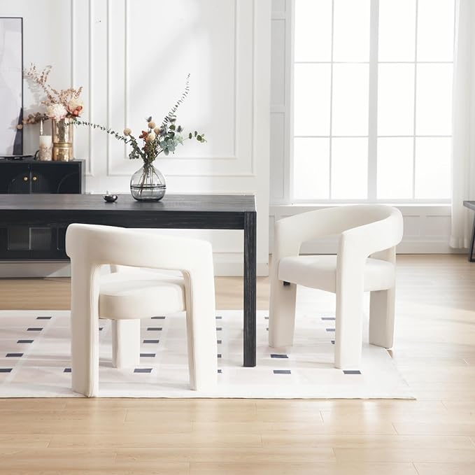 DAYALANE Modern Barrel Dining Chairs Set of 2, Upholstered Kitchen Chairs with Arms Comfy Fabric Side Chair for Living Room/Dining Room/Reception, Velvet Cream