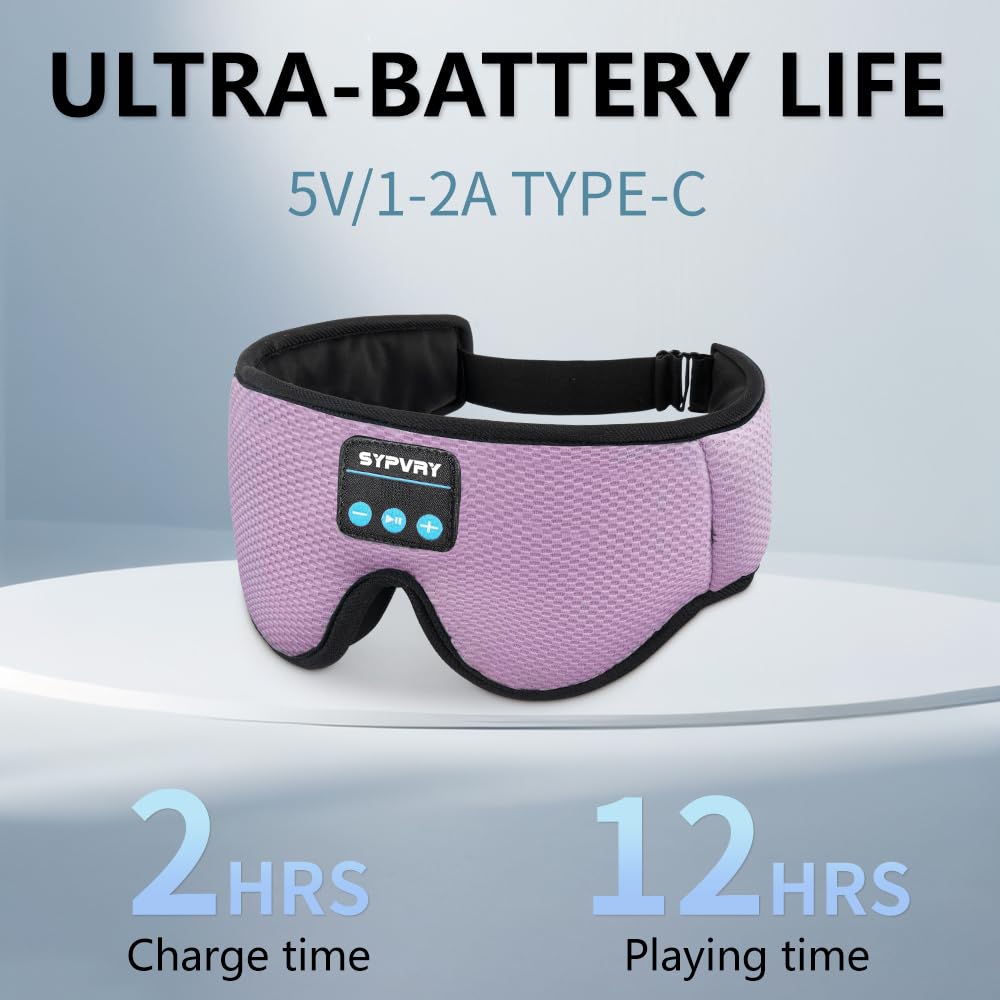 Sleep Mask Bluetooth Headphones Soft Wireless Headband Eye Mask Blackout with Microphone (Purple)