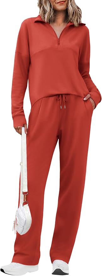 Totatuit Womens Sweatsuits 2 piece Set Lapel Half Zip Lightweight Sweatshirts and Wide Leg Pants Tracksuit Lounge Sets
