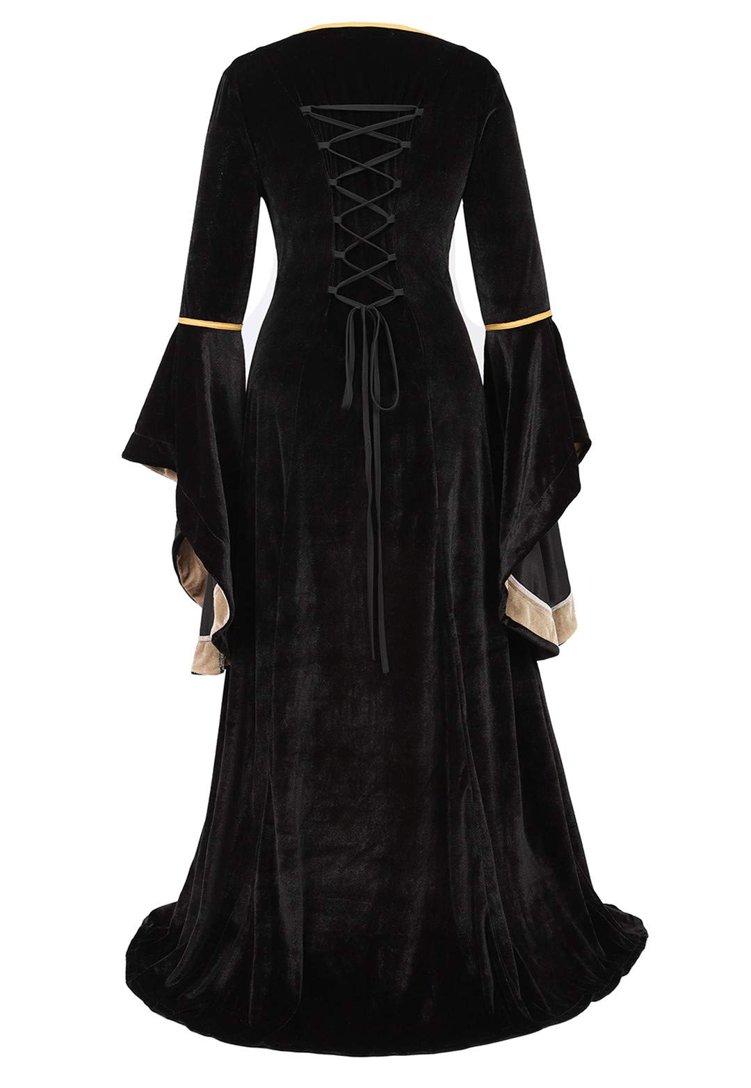 Kranchungel Womens Renaissance Medieval Dress Costume Irish Lace up Over Long Dress Retro Gown Cosplay Black X-Large