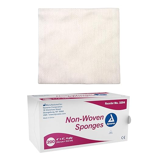 Dynarex Non-Woven Sponges, Non-Sterile, Gauze, for Cleansing, Prepping and Dressing, Highly-Absorbent, Less Linting, 4"x ...