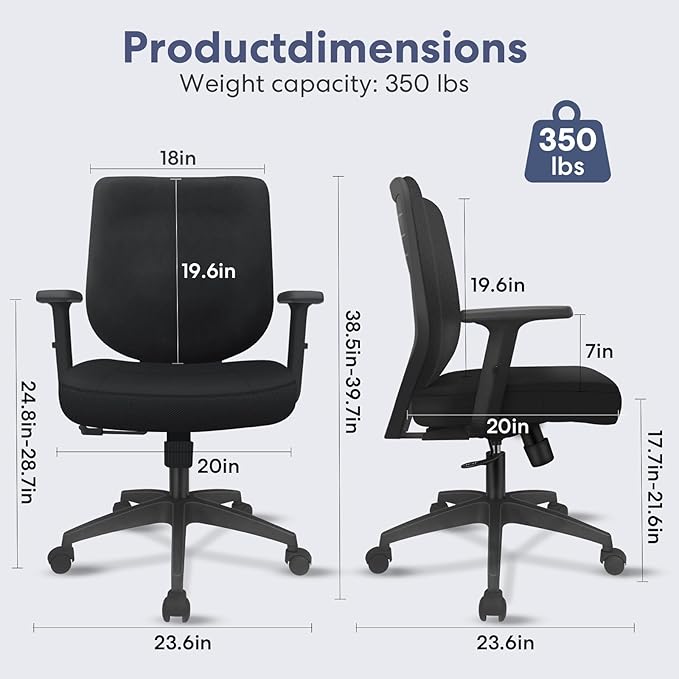 Schwake Office Chair Home Office Desk Chair with Adjustable Arms - Mid Back Computer Chairs for Adults - Swivel Task Chair Comfortable for Home Office