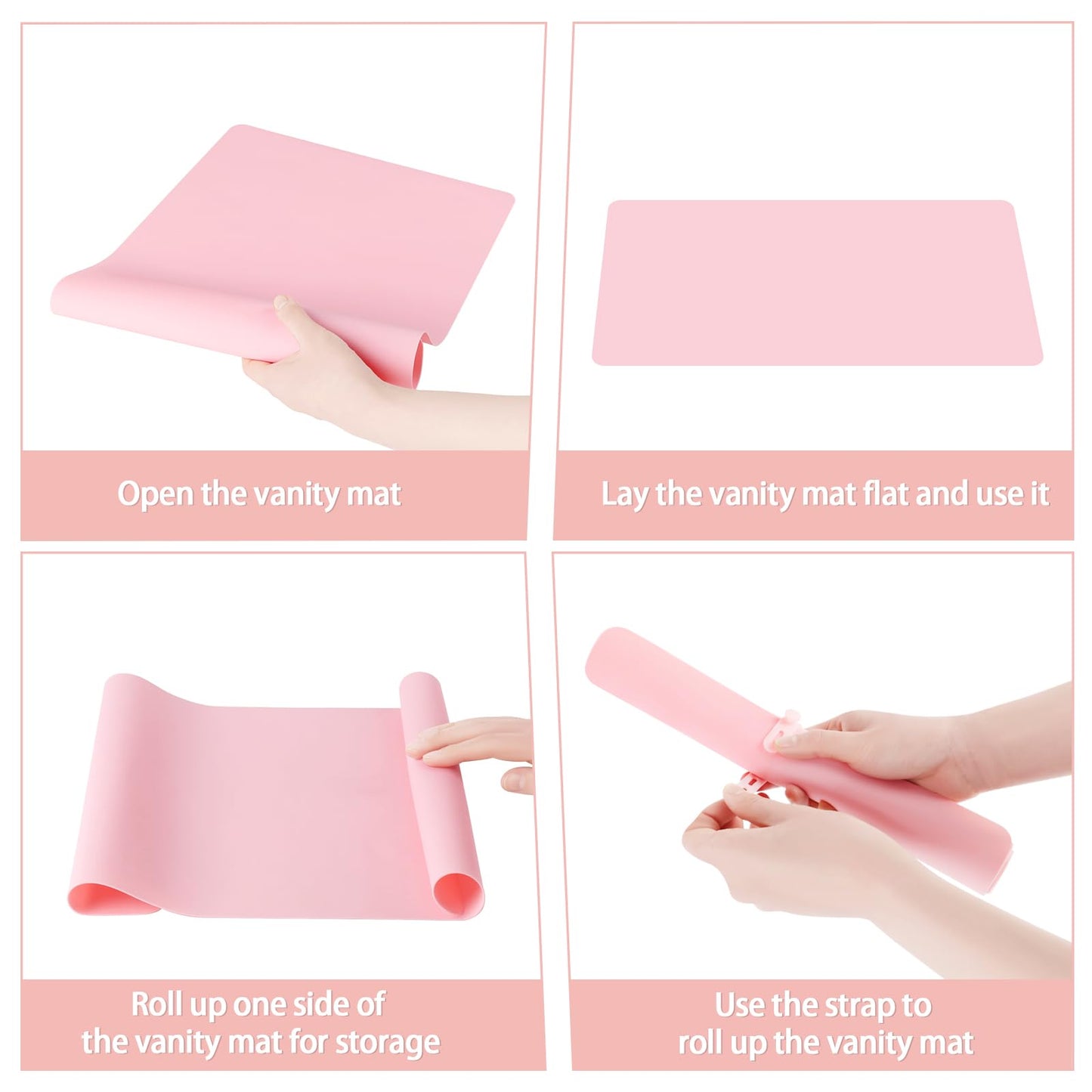 Silicone Makeup Mat for Vanity, 15.7" x 11.8" Heat Resistant Vanity Mat, Easy to Clean & Waterproof, Portable Makeup Accessories for Use While Traveling (Pink)