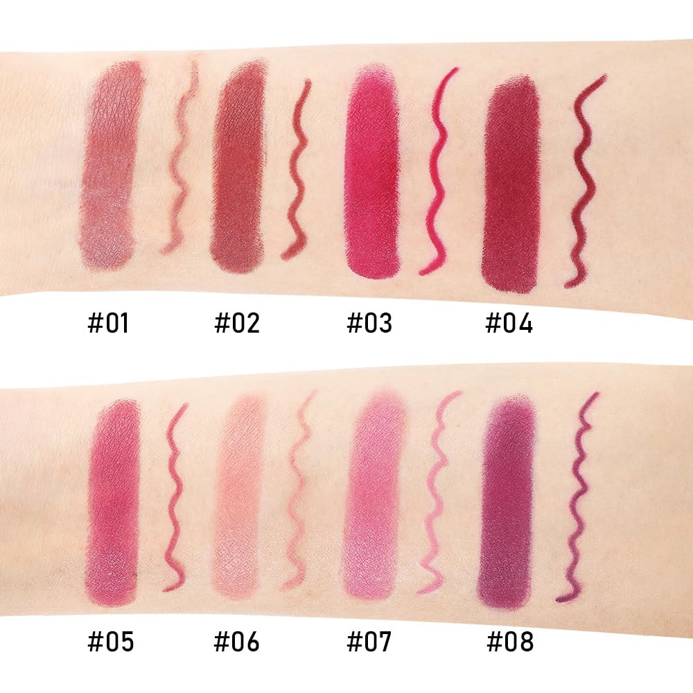 2-in-1 Brown Matte Lip Liner & Lipstick Combo Set,Lips Kit with Lip Liner Lip Stains Long Lasting Waterproof Smudge Proof for Ol