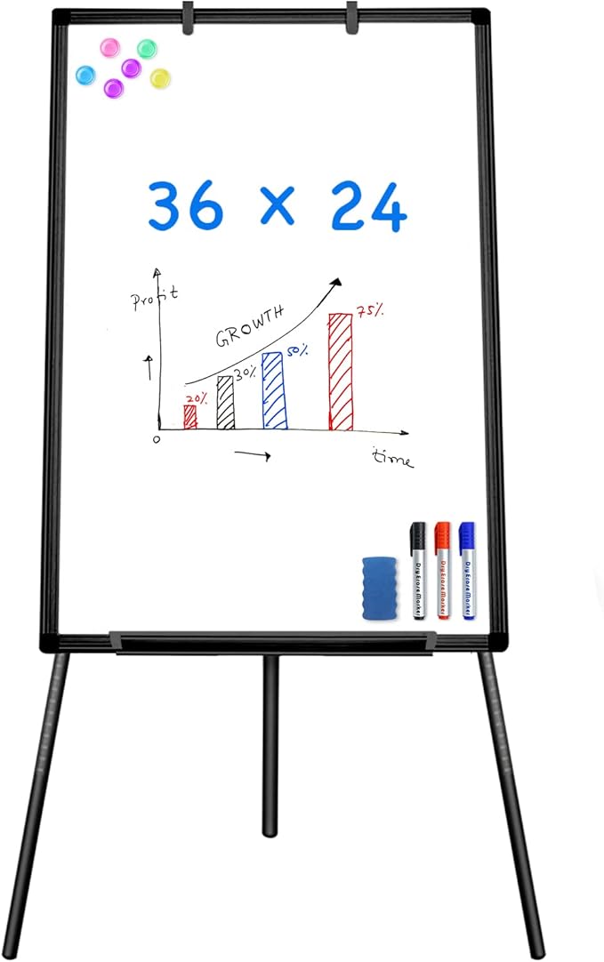 Easel Whiteboard - Magnetic Portable Dry Erase Easel Board 36 x 24 Tripod Whiteboard Height Adjustable Flipchart Easel Sta...