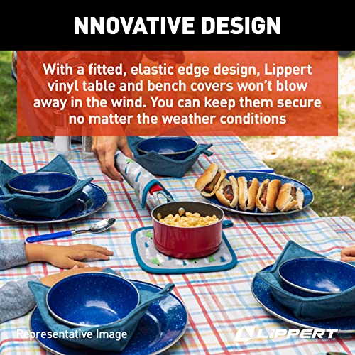 Lippert Vinyl Tablecloth/Bench Cover Set for Camping and Picnics with 100% PEVA Material, Waterproof and Stain-Resistant F...