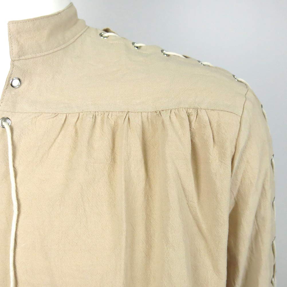 Men's Loose Linen Medieval Gothic Renaissance Shirt Long Sleeve Viking Pirate Mercenary Scottish Costume Beige, Small(Bust 40.0" to 42.5")