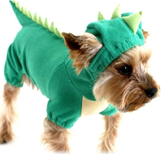 NIULA Dinosaur Dog Halloween Costume Pet Dino Hoodie for Small & Medium Dogs Green (Green,M)