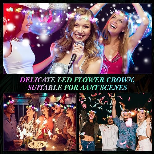 Syhood Valentines Day Gifts, 50 Pcs LED Flower Crowns Headbands, Light up Flower Crowns for Women, Glow in the Dark Headba...