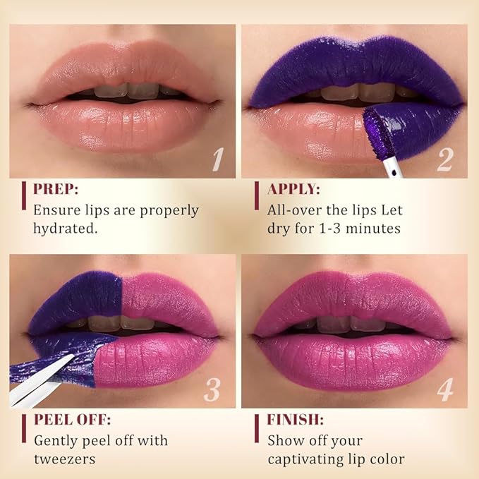 Kaely 3Pcs Lip Stain Peel Off Masque, Long Lasting Waterproof Smudge Proof Lip Tint, Non-Transfer Semi Permanent Lipliner Tattoo with Tweezer, Matte Finish, Vegan & Cruelty-Free, Set B-02+09+10