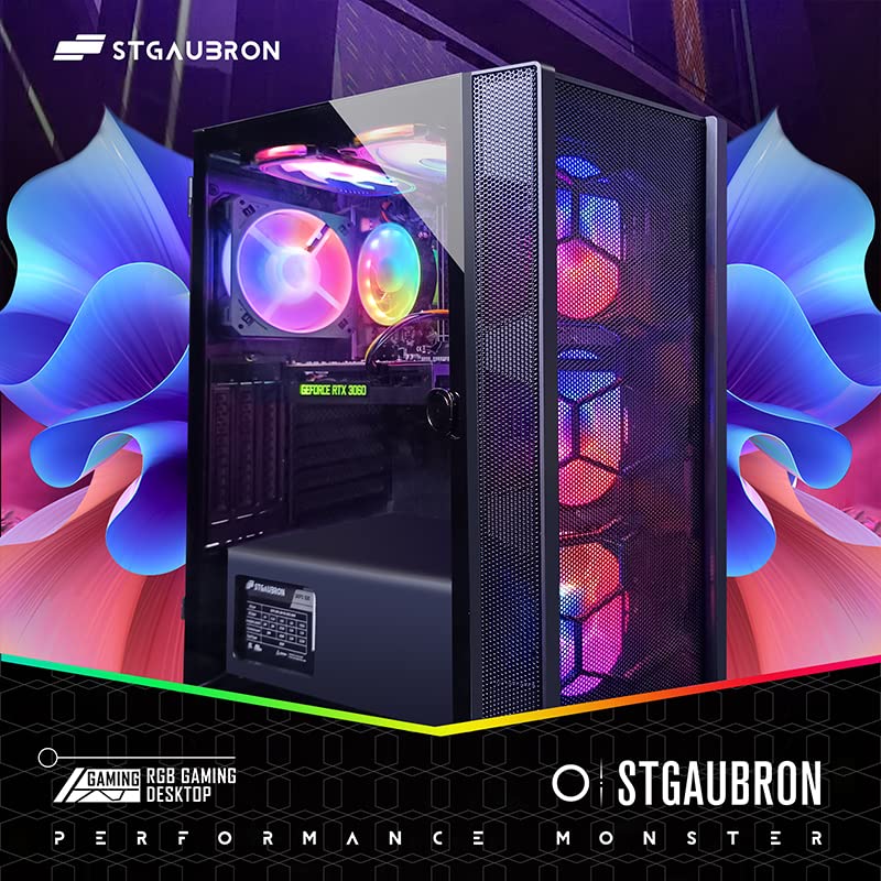 STGAubron Gaming PC Desktop - Intel i7, GeForce RTX 3060, 32GB RAM, 1TB SSD, WiFi 6, RGB Fans, Windows 11 -