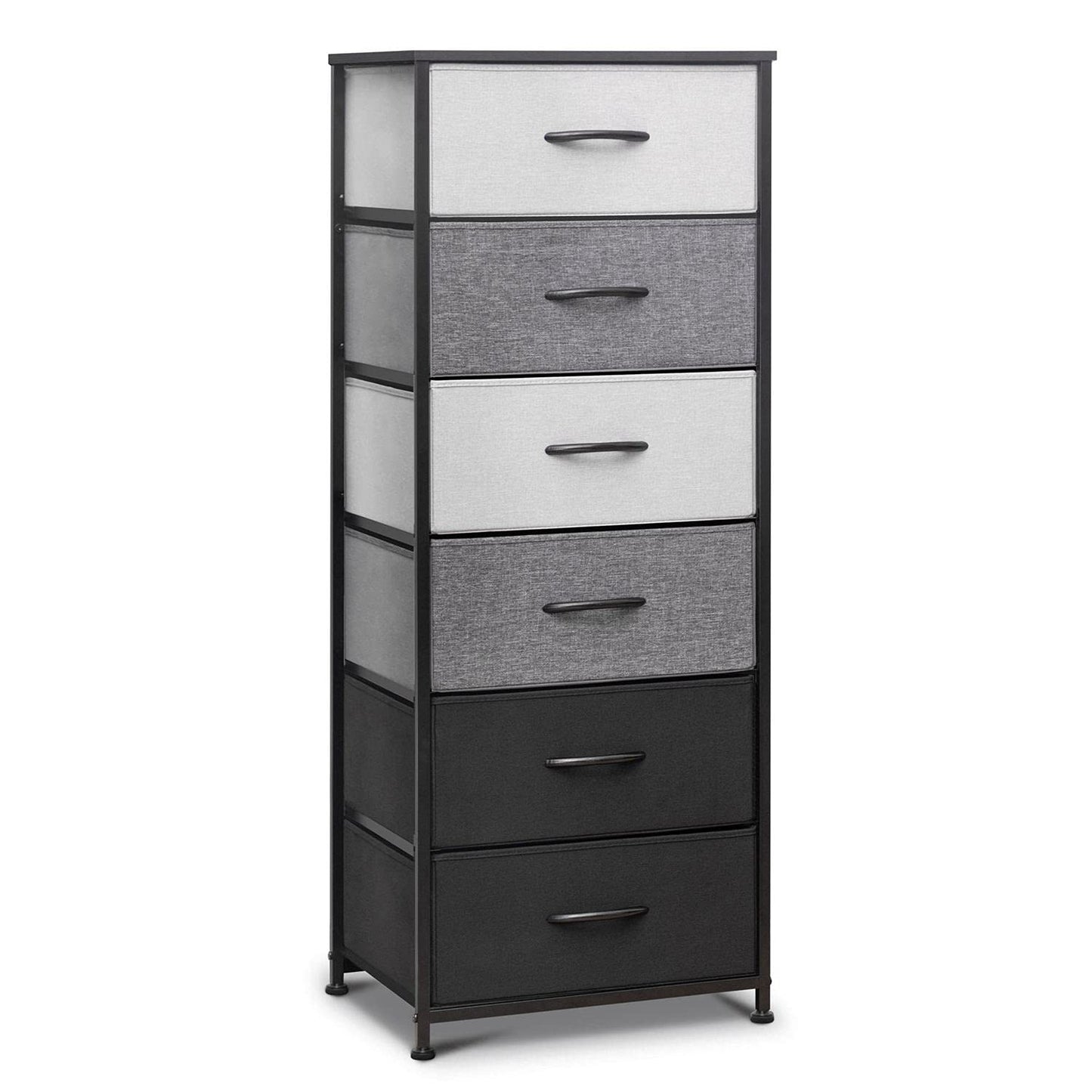 Pellebant Dresser for Bedroom with 6 Drawers, Tall Dresser Vertical Storage Tower, Sturdy Metal Frame, Fabric Storage with Plasti Handle and Wooden Top, Organizer Unit for Closet/Hallway, Black & Gray