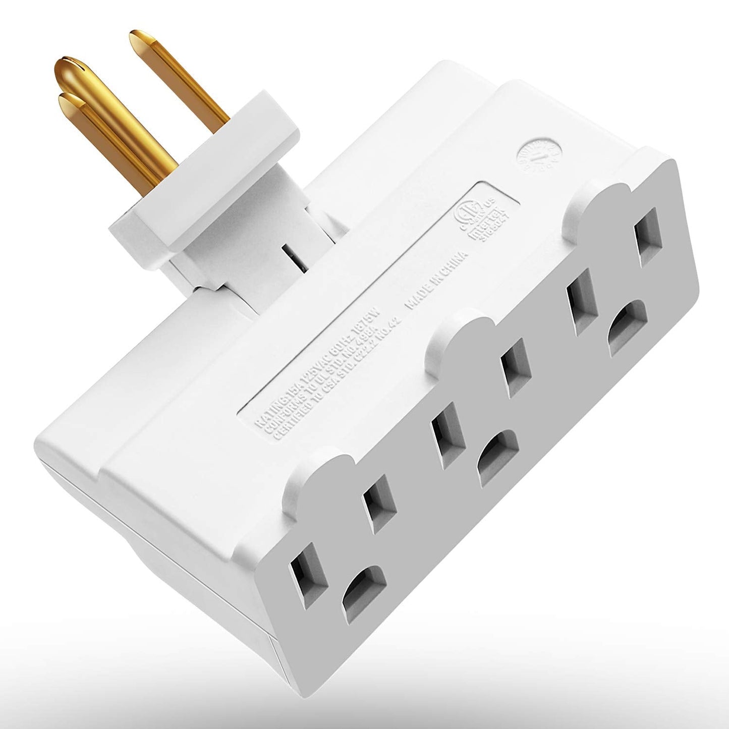 Fosmon 3 Outlet Adapter, 3 Way Rotating Outlet Plug Adapter, Swivel Plug Outlet 90 Degree Right Angle Plug Adapter, Three Way Ro