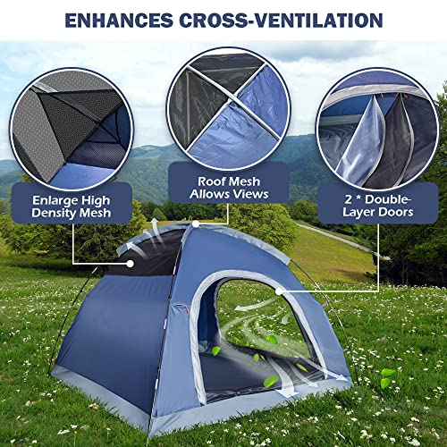 3 Person Tents for Camping, HIKERBRO Small Dome Tent with 2 Upgraded Doors & Half Mesh Ceiling, Waterproof 4 Person Campin...