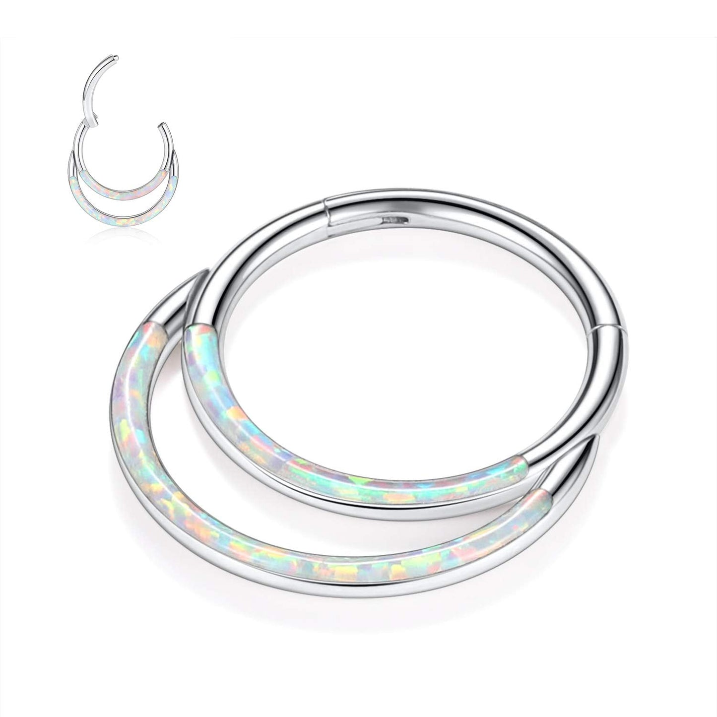 PEAKLINK 316L Surgical Steel Segment Clicker Daith Ring Double Layer Septum Piercing Jewelry 16G White Opal 8mm Helix Cartilage
