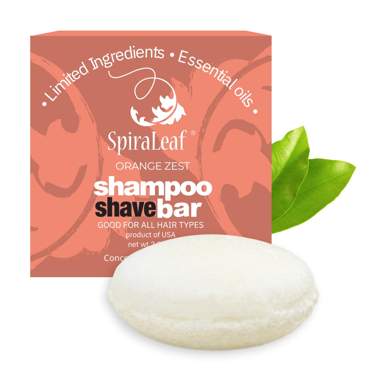 SPIRALEAF Shampoo & Shave Bar -Plant-Based Shampoo & Shave Bar for All Hair Types, Concentrated Formula with Essential Oils, Lim