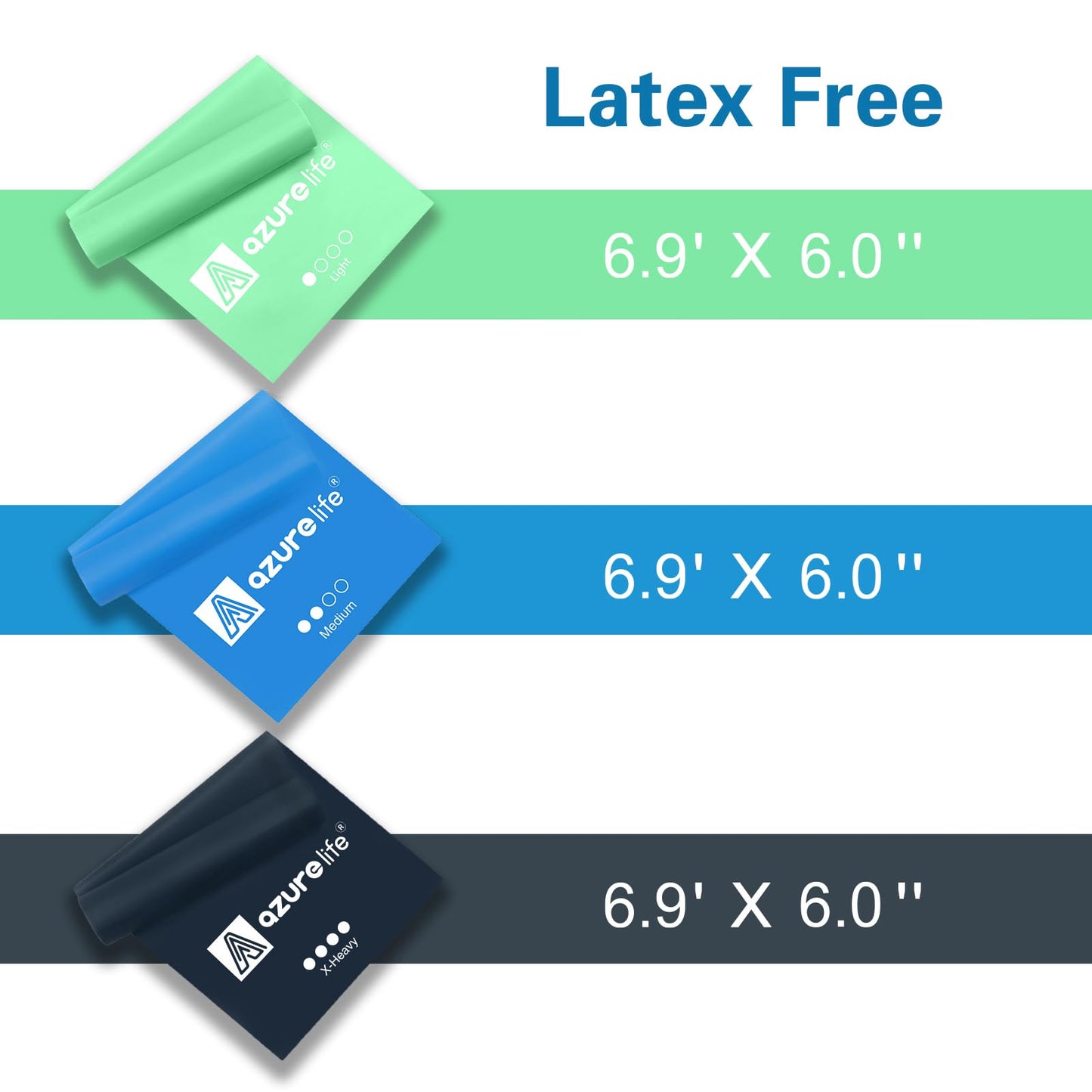 A AZURELIFE Resistance Bands,Professional Long Non-Latex Elastic Stretch Bands,Exercise Bands for Physical Therapy, Yoga, Pilates, Rehab, at-Home or The Gym Workouts, Strength Training