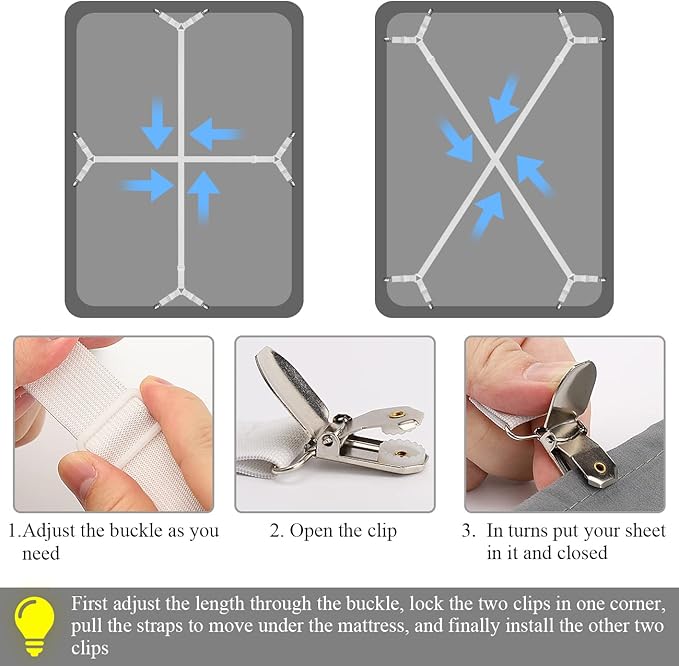 ZHOUBIN Bed Sheet Straps Suspenders Clips Under Mattress for Keep Sheets in Place White, Set of 2
