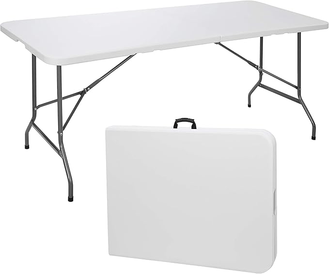 Kashi Home Folding Table 6 Ft Foldable Table, Portable Heavy Duty with Lock & Carrying Handle, Indoor Outdoor Use, Perfect...