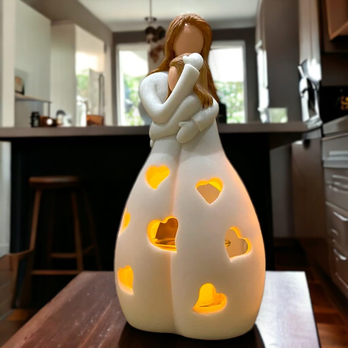 Gifts for Mom from Daughter – Mothers Day Candleholder Statue with Flickering LED Light | Birthday Gift for Mom | Unique Present with Greeting Card | Seasonal Home Décor (Light Brown)