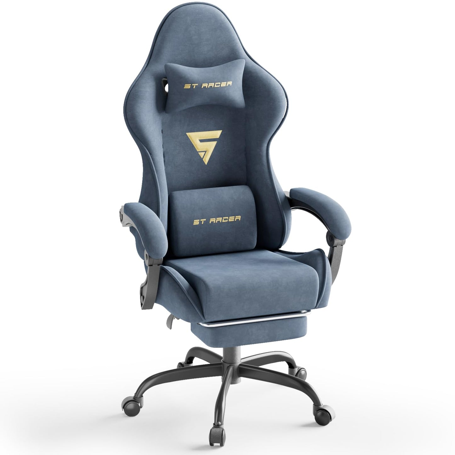 Soontrans Velvet Fabric Gaming Chair with Footrest, Comfortable Video Gamer Chair for Adult, Ergonomic Office Desk Game Computer Chairs with Massage Lumbar Cushion,Headrest