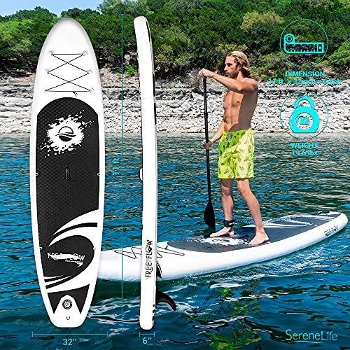 SereneLife Inflatable Stand Up Paddle Board (6 Inches Thick) with Premium SUP Accessories & Carry Bag | Wide Stance, Botto...