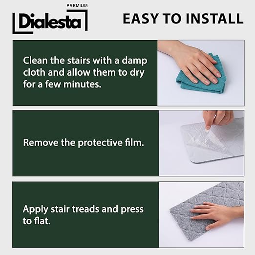 Stair Treads for Wooden Steps Indoor, Includes 15 Non-Slip Carpet Mat 8x30in with 5 Motion Sensor Lamps, Peel & Stick Carpet Stair Treads,Safety Stair Rugs for Kids, Elderly and Pets (Smoke Gray)