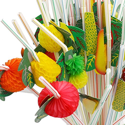 100 Pcs Disposable Flexible Bendable Fruit Straws Table Decor Tropical Drinks - Soft Drinks Hawaiian Cocktail Bars Restaur...