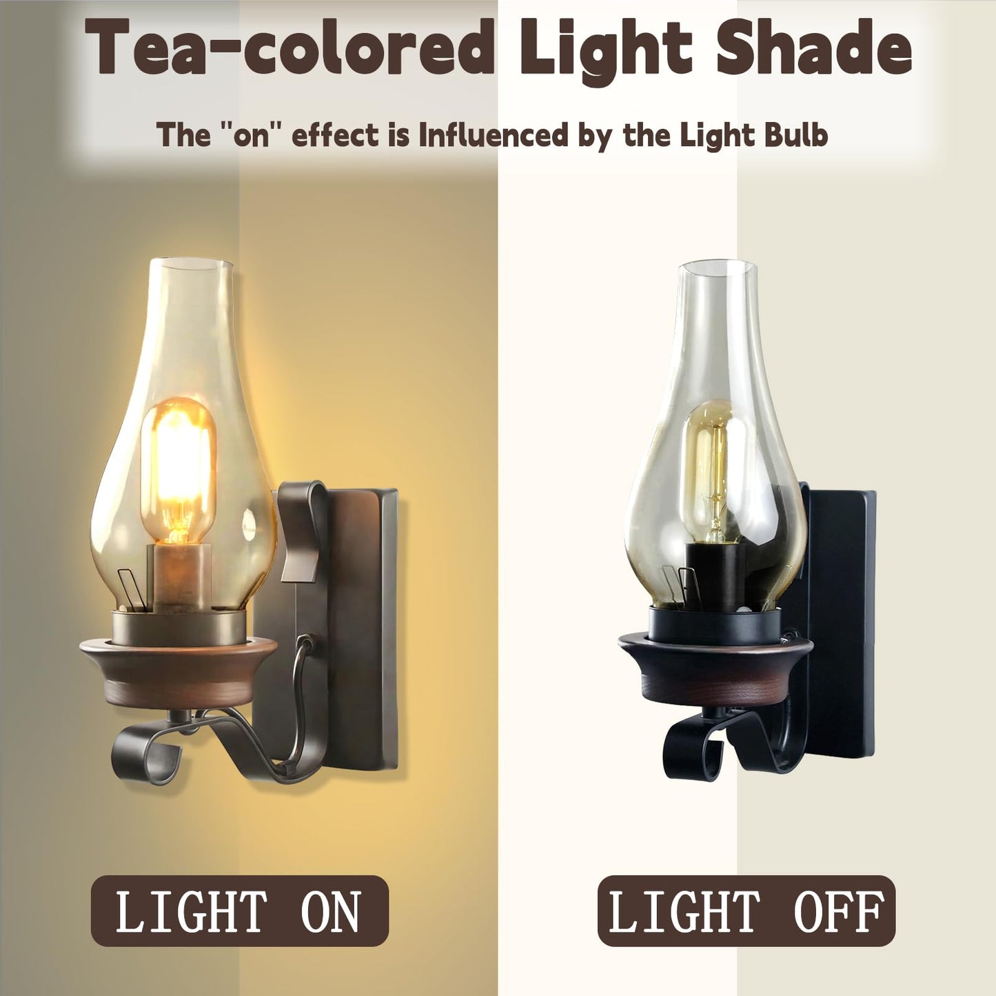 LightInTheBox Rustic Wall Sconce Vintage Farmhouse Wall Light Fixtures Industrial Glass Wall Lamp for Cabin Bedroom Living Room Hallway Fireplace (2PCS)