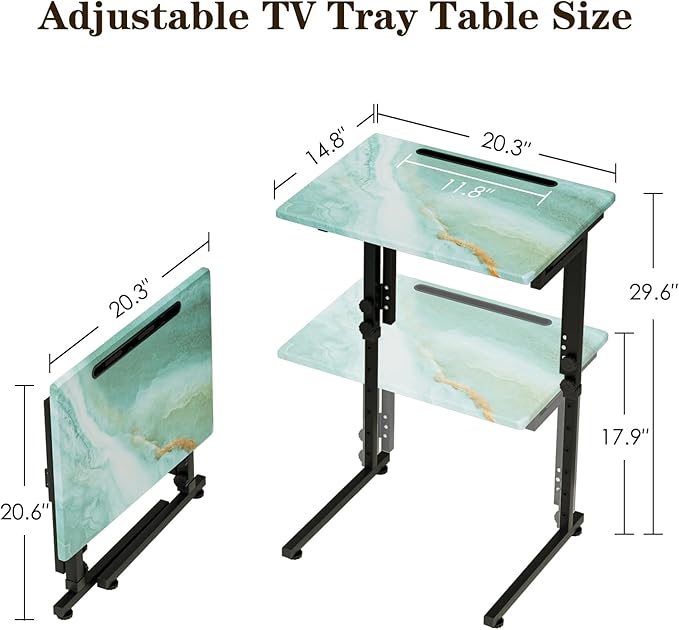Fleecy day Folding TV Tray Table,Adjustable TV Dinner Table with Sturdy MDF Top,Eating Trays for Living Room with No Assembly Required (Sea Blue)