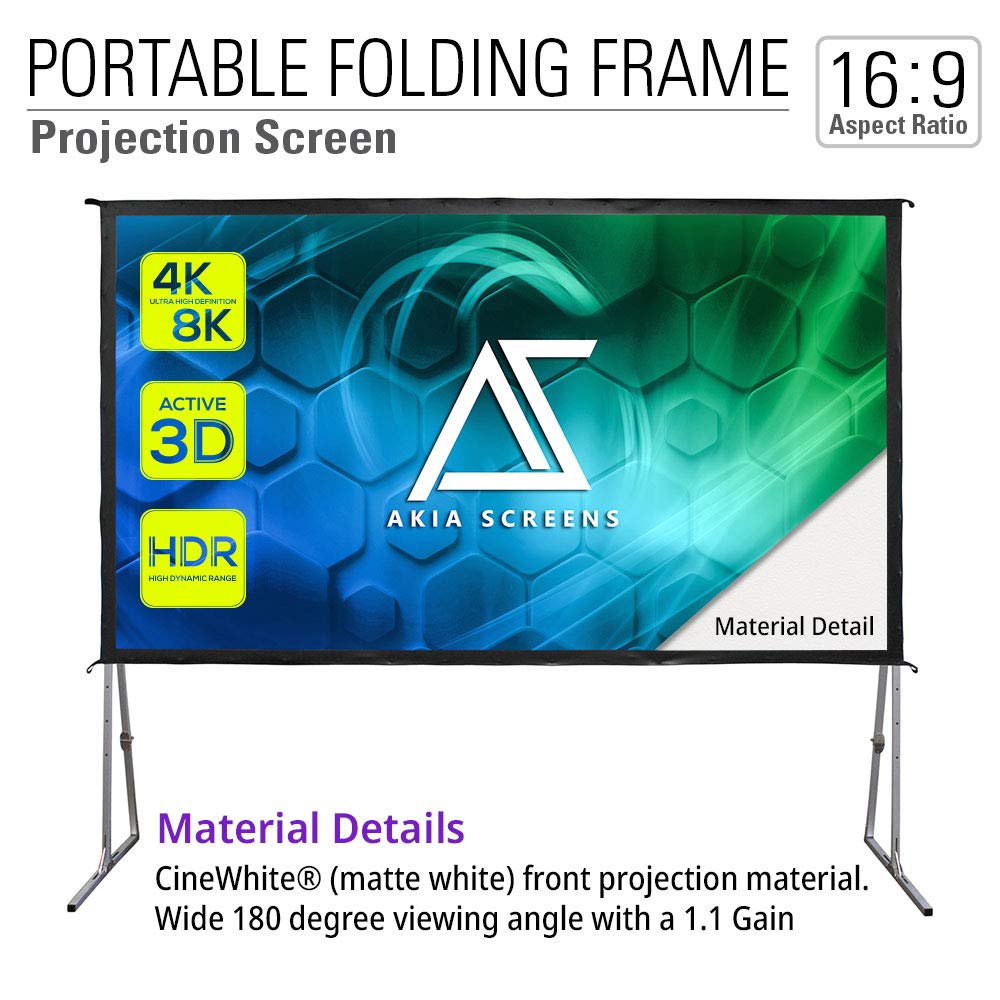 Akia 145 Inch Projector Screen with Stand and Carry Bag for Indoor & Outdoor Use – Portable Backyard Movie Display for 4K Ultra HD Viewing, Foldable Cinema Frame with Adjustable Support – AK-OS145H1.