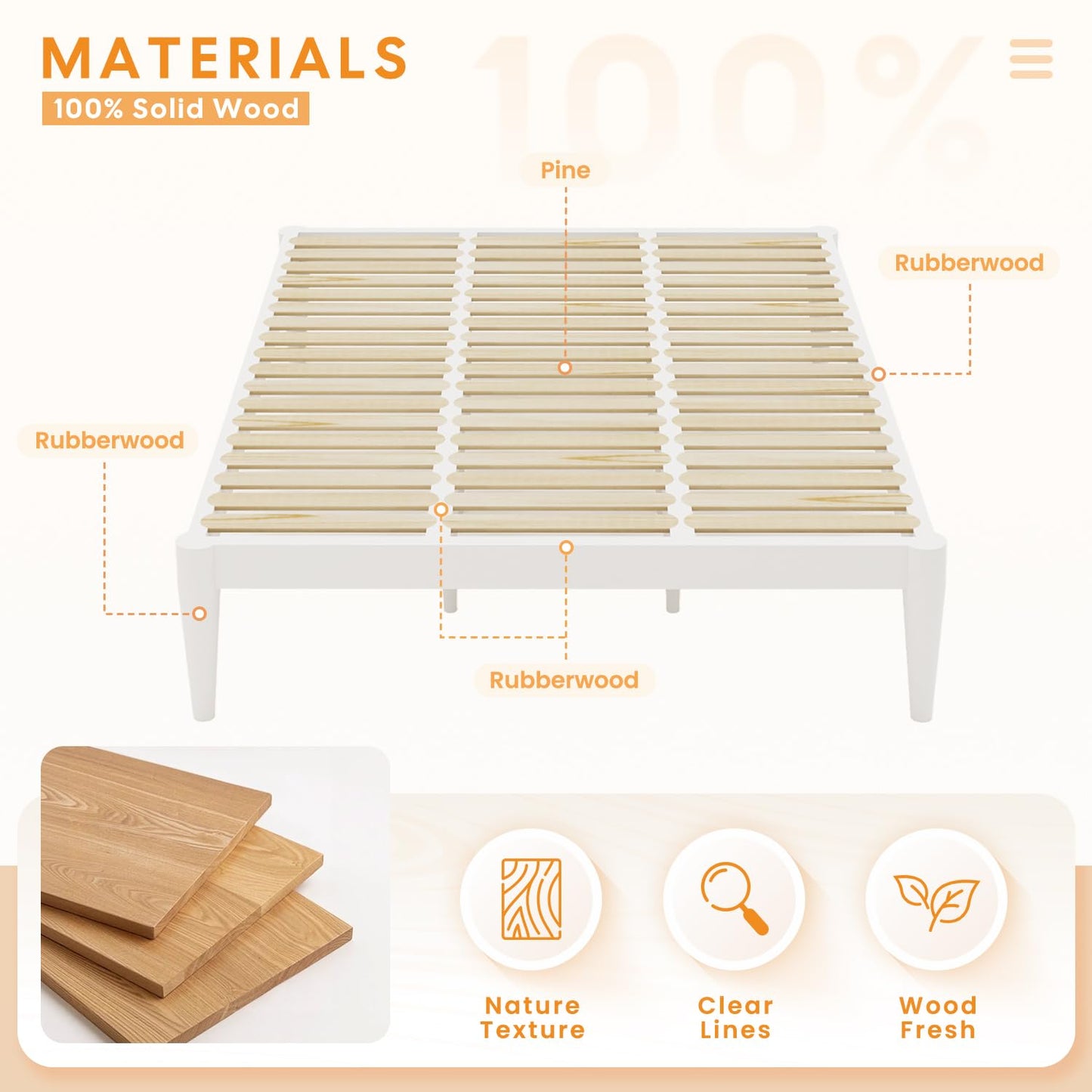 IOTXY Twin-XL Platform Bed Frame - Solid Wood 16-Inch Height Mattress Foundation Base with Densely Slats and Heavy-Duty Support Legs, No Box Spring Needed, White
