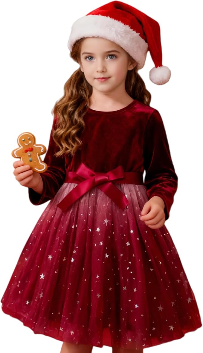 Nileafes Girl Knee-Length Dress Kids Long Sleeve Lace Casual Dresses