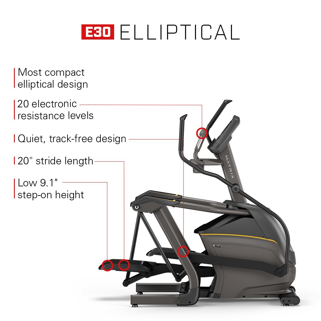 Matrix Fitness E30 Elliptical with XR | 8.5" LCD | Low Impact Workouts, Full Body Cardio, High Calorie Burn | Space Saving Compact Design, Suspension Elliptical