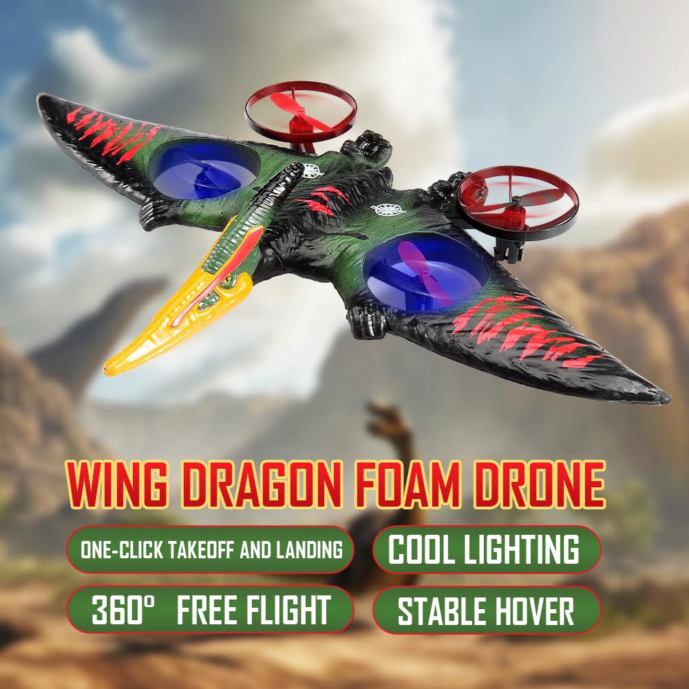 Pterodactyl Drone Dragon Toys Drones for Kids and Adults Easy to Flying Dinosaur Toys Remote Controlled Aircraft for Beginners Hobby RC Plane Toys Birthday Gifts for Boys 8-12
