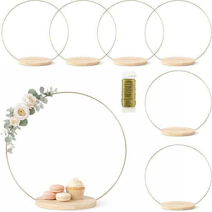 6 Pack Floral Hoop Centerpieces with Stand, 14 Inches Metal Rings for Crafts DIY Centerpieces Table Decoration with 6 Inch...