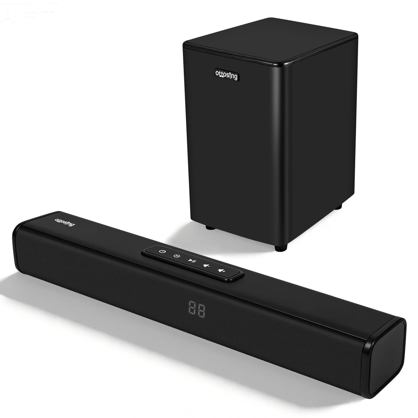 ottosing Bluetooth Soundbar with Wireless Subwoofer,Sound bar with Optical/ARC/AUX and Bluetooth 5.0 Inputs, 2.1 ch Surround Sound System for TV PC Game Music/Movie/News